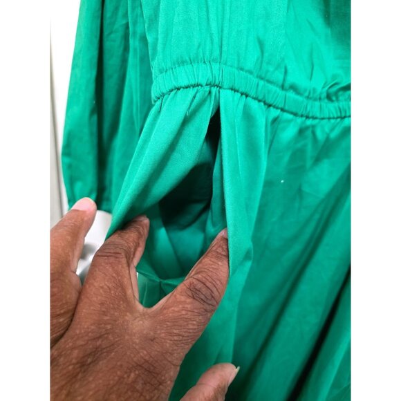 Torrid Green Midi Festival Dress Ruched Front & 3/4 Sleeves Size 2 - Picture 4 of 10
